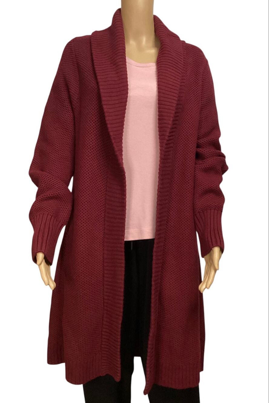 Duluth Trading Co Long Knit Cardigan Sweater XL Shawl Collar Open Front